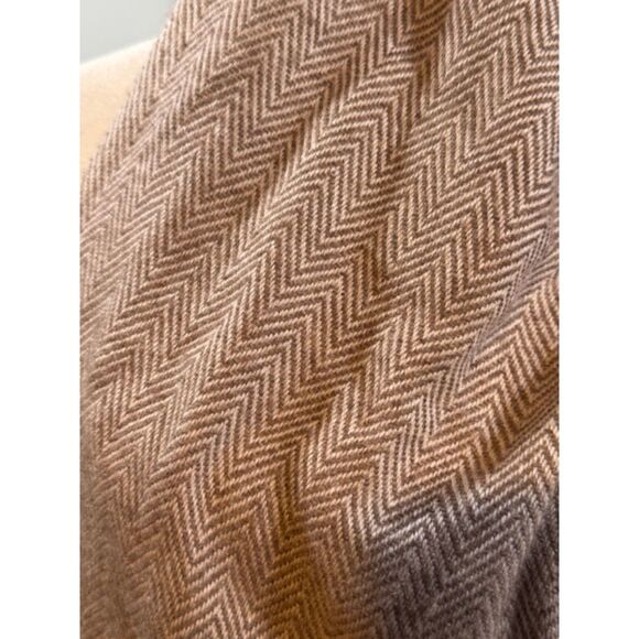 100% Cashmere Herringbone Scarf Brown Cream 78x25 Old Money Cabincore - Picture 2 of 6